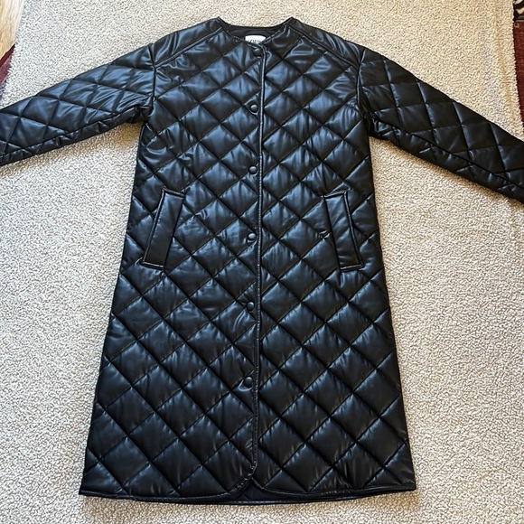 ZARA Quilted Faux Leather Longline Jacket Size XS - Picture 3 of 15